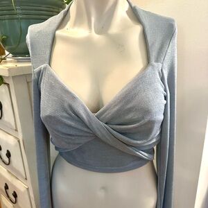 Mable Elegant Blue Twist Front Crop Top